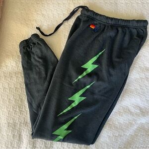 Aviator Nation Joggers with Neon Green Lightning Bolts